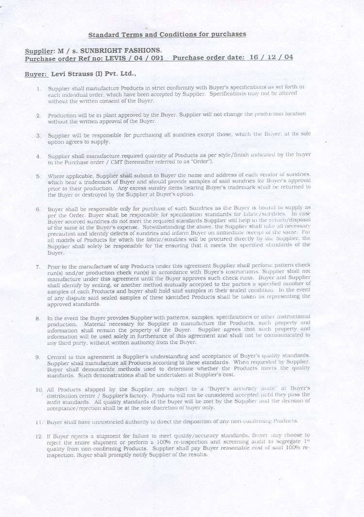 LEVIS Standard Terms & Conditions 1